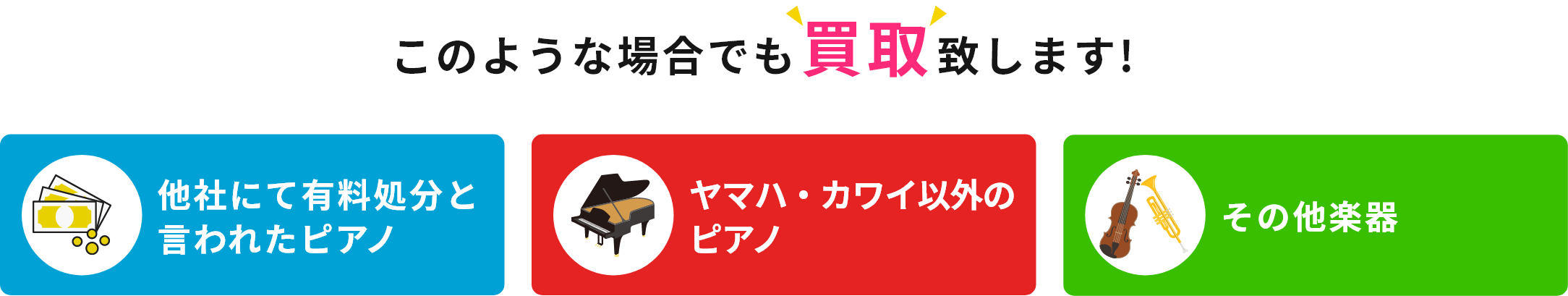 このような場合でも買取致します!他社にて有料処分と言われたピアノ、ヤマハ・カワイ以外のピアノ、その他楽器