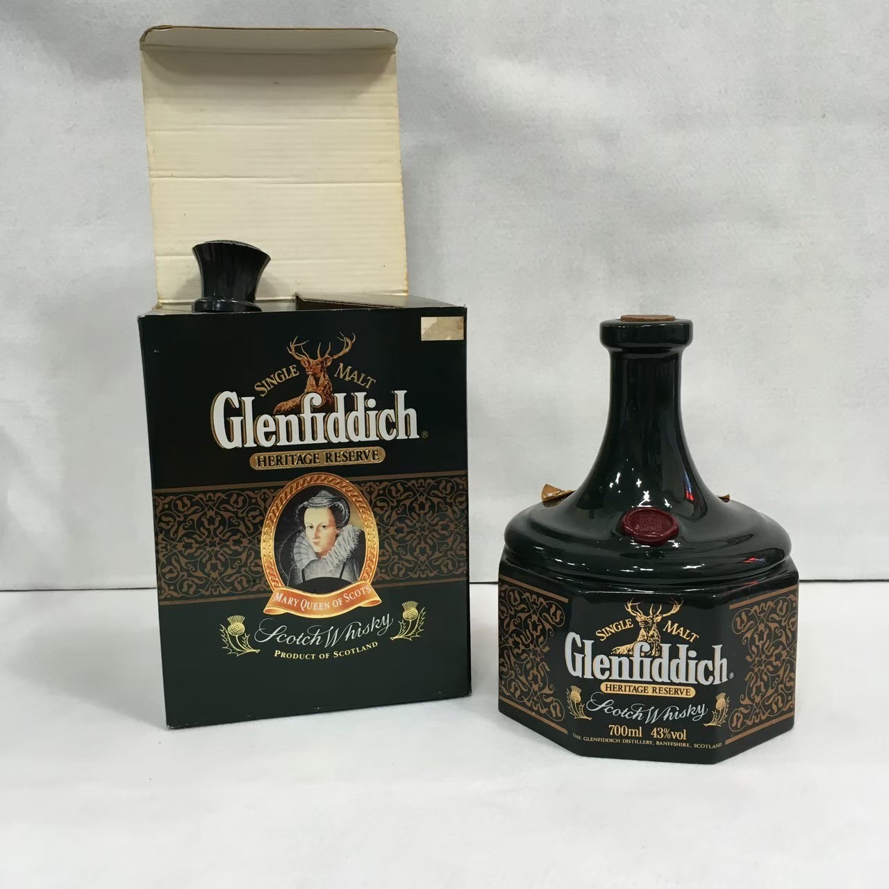 【買取実績|西宮市】Glenfiddich ヘリテージリザーブ 陶器ボトル・箱付きで高価買取しました!